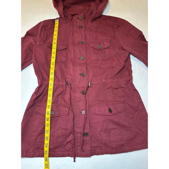 Blu Pepper Utility Hooded Jacket Button Zip Drawstring Maroon Women Size Medium - Picture 5 of 8